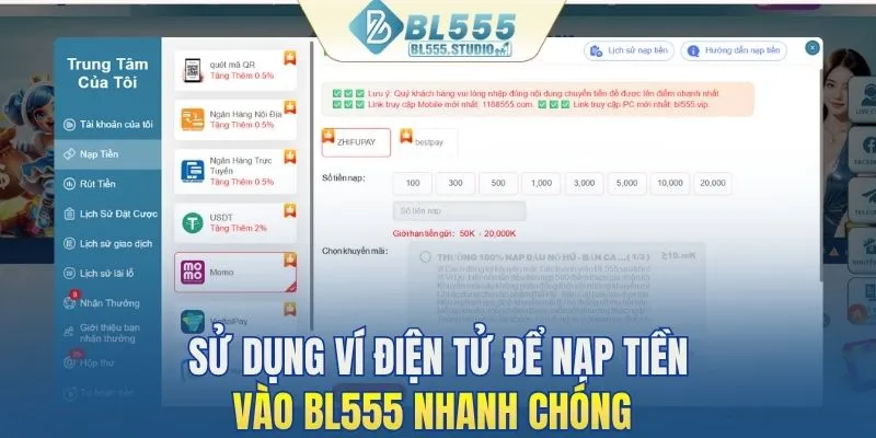 Sử dụng ví điện tử để nạp tiền vào BL555 nhanh chóng